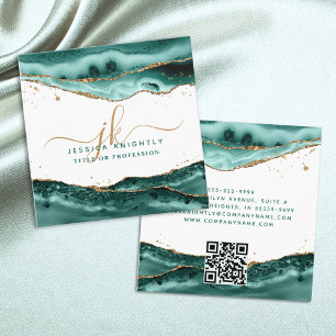 Tarjeta De Visita Cuadrada Código QR del Monograma del guión dorado del agrie