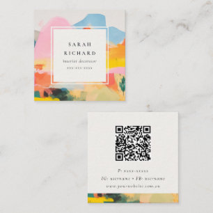 Tarjeta De Visita Cuadrada Código QR del paisaje montañoso abstracto Boho Chi