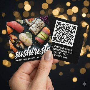 Tarjeta De Visita Cuadrada Código QR del restaurante asiático de fotografía e