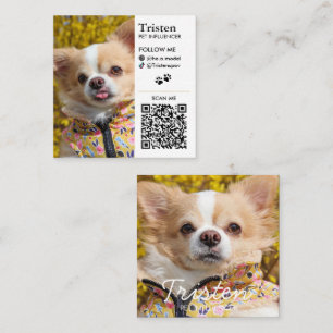 Tarjeta De Visita Cuadrada Código QR Doble Foto Personalizado de Redes Social