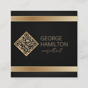 Tarjeta De Visita Cuadrada Código QR Dorado Perfil Moderno