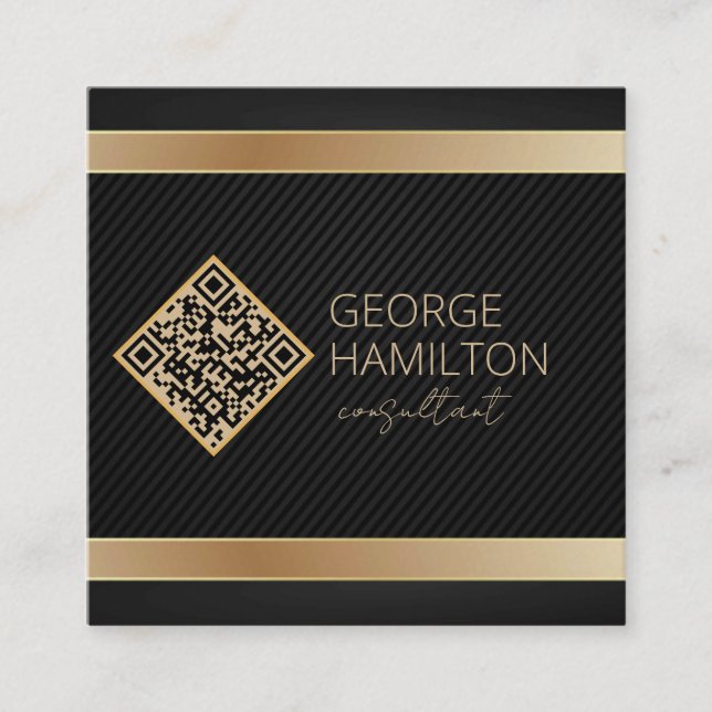 Tarjeta De Visita Cuadrada Código QR Dorado Perfil Moderno (Anverso)