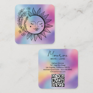 Tarjeta De Visita Cuadrada Código QR Elegante Arte de Línea Boho Floral Arcoí