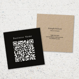 Tarjeta De Visita Cuadrada Código QR elegante Personalizado Minimalista negro