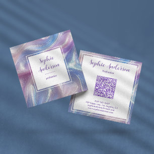 Tarjeta De Visita Cuadrada Código Qr Elegante Remolino Brillante Iridescente