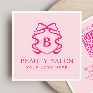 Tarjeta De Visita Cuadrada Código QR escaneable Salón de Belleza Rosa Moderno