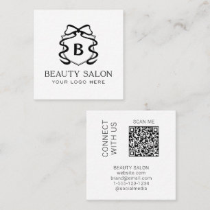 Tarjeta De Visita Cuadrada Código QR escaneable Salón moderno de negro y blan