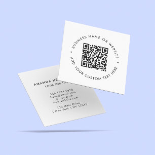 Tarjeta De Visita Cuadrada Código QR escaneado en blanco y negro profesional