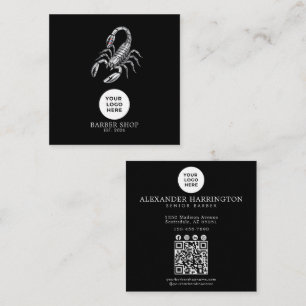 Tarjeta De Visita Cuadrada Código Qr Escorpión De Plata Profesional De Barber
