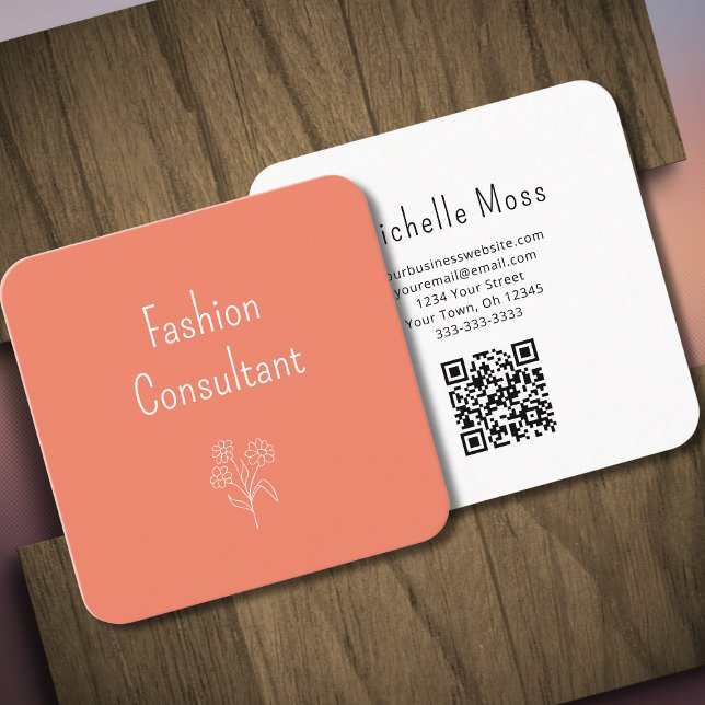 Tarjeta De Visita Cuadrada Código QR Flor simple Boho Peach (Subido por el creador)