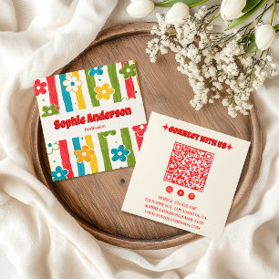 Tarjeta De Visita Cuadrada Código QR floral retro en negrita con tipografía r
