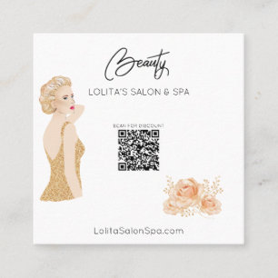 Tarjeta De Visita Cuadrada *~* Código QR Floral Spa Salón de belleza Mujer Gl