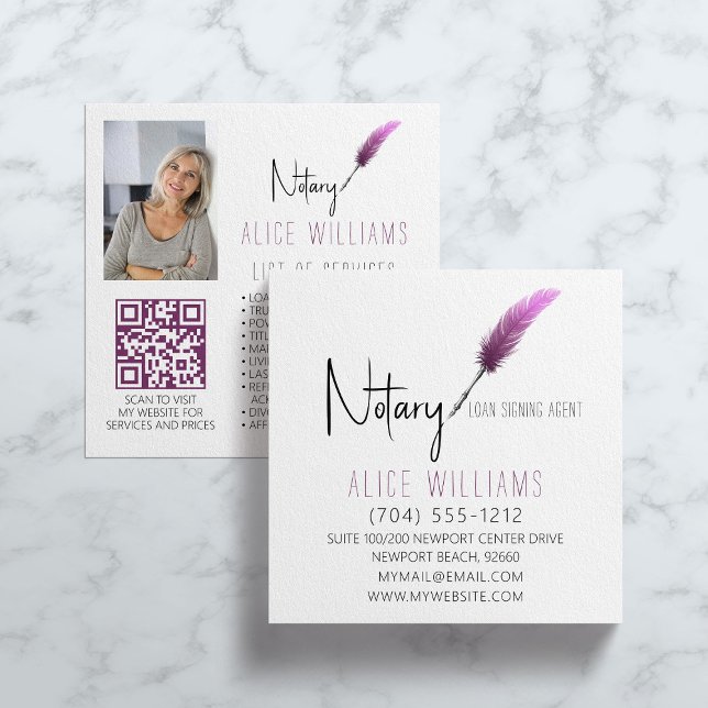 Tarjeta De Visita Cuadrada Código QR Foto del Notario Blanco y Rosa Minimalis (Subido por el creador)