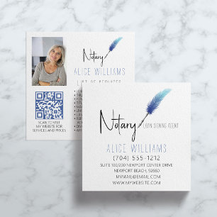 Tarjeta De Visita Cuadrada Código QR Foto del Notario Minimalista Azul y Blan