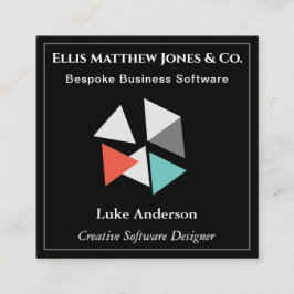 Tarjeta De Visita Cuadrada Código QR geométrico negro desarrollador de softwa