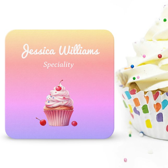 Tarjeta De Visita Cuadrada Código QR Gradiente de luz de pastelería casera (Hologram design for Cupcake home bakery  Business Card)