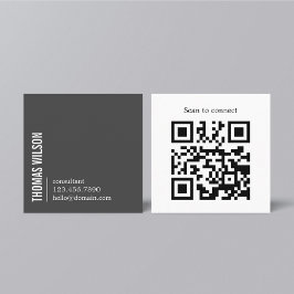 Tarjeta De Visita Cuadrada Código QR gris blanco negrita limpio moderno de co