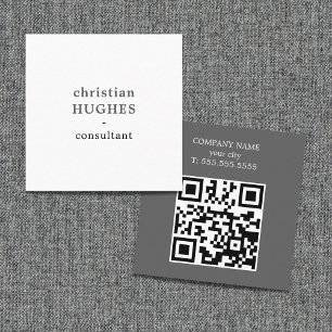 Tarjeta De Visita Cuadrada Código QR gris claro blanco profesional Consultor