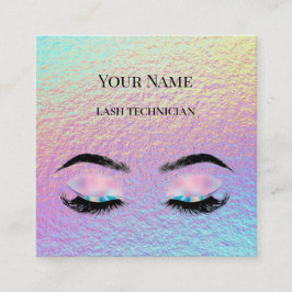 Tarjeta De Visita Cuadrada Código QR holográfico Técnico de pestañas beige y 