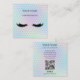 Tarjeta De Visita Cuadrada Código QR holográfico Técnico de pestañas beige y