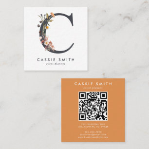 Tarjeta De Visita Cuadrada Código QR inicial de Boho Wildflower C