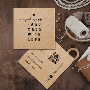 Tarjeta De Visita Cuadrada Código Qr Kraft Hecho a mano con amor