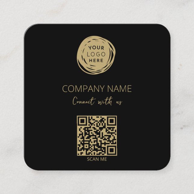 Tarjeta De Visita Cuadrada Código QR Logotipo comercial Negro (Anverso)