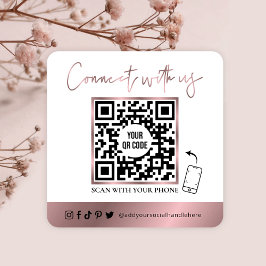 Tarjeta De Visita Cuadrada Código QR Logotipo de oro de Glam Rosa de medios s