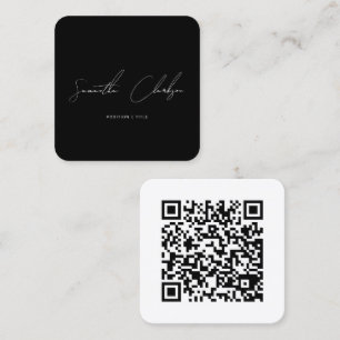Tarjeta De Visita Cuadrada Código QR manuscrito simple en blanco y negro