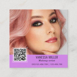Tarjeta De Visita Cuadrada Código QR maquillaje moderno cuadrado artista Squa