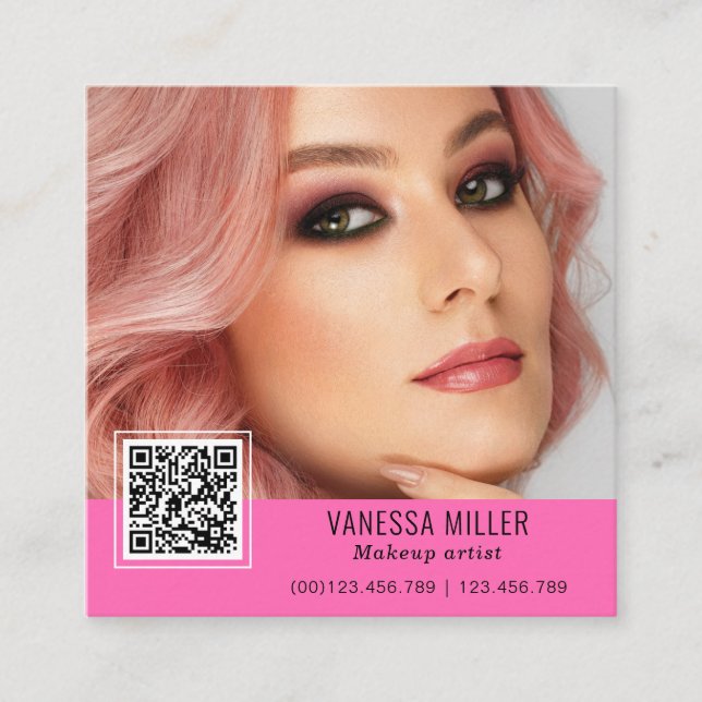 Tarjeta De Visita Cuadrada Código QR maquillaje moderno cuadrado artista Squa (Anverso)
