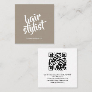 Tarjeta De Visita Cuadrada Código QR marrón claro de estilo de peinado modern