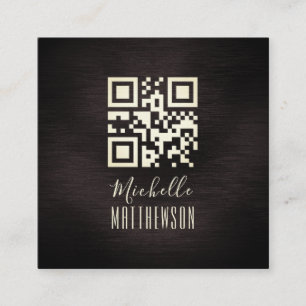 Tarjeta De Visita Cuadrada Código QR Minimalista Black Professional Media