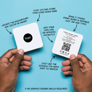 Tarjeta De Visita Cuadrada Código QR Minimalista Blanco Fácil Añadir Logotipo