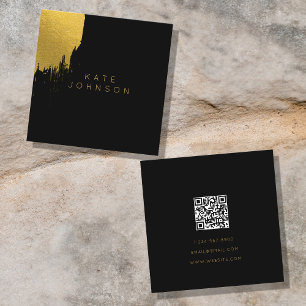 Tarjeta De Visita Cuadrada Código QR Minimalista de lujo de Relieve metalizad