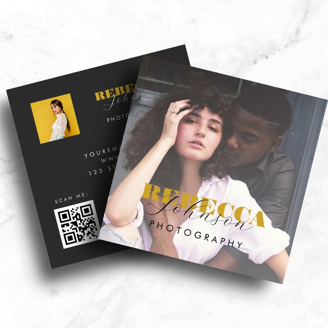 Tarjeta De Visita Cuadrada Código QR mínimo en negrita Gold Black (Subido por el creador)