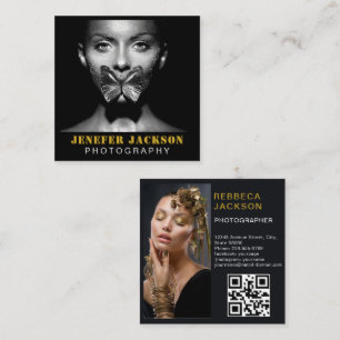 Tarjeta De Visita Cuadrada Código QR mínimo en negrita Gold Black
