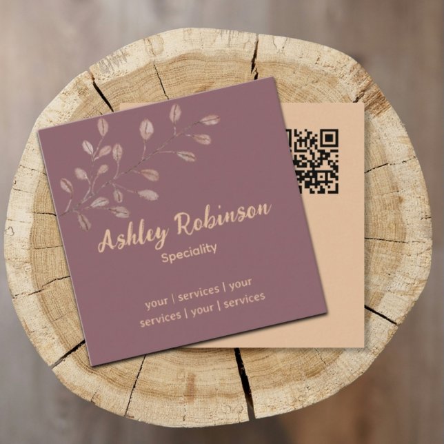 Tarjeta De Visita Cuadrada Código QR mínimo hoja de terracota rosa (Subido por el creador)