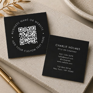 Tarjeta De Visita Cuadrada Código QR   Moderno Black Professional Scan Me