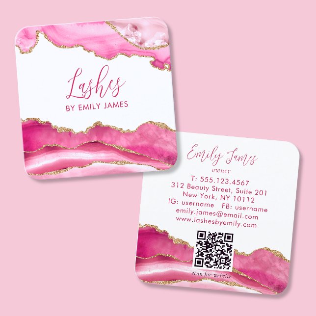 Tarjeta De Visita Cuadrada Código QR moderno de escritura rosa moderno Agate (Subido por el creador)
