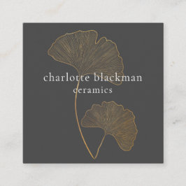 Tarjeta De Visita Cuadrada Código QR moderno de hojas de gingko