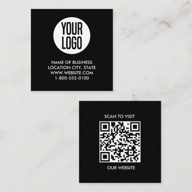 Tarjeta De Visita Cuadrada Código QR moderno en blanco y negro (Anverso / Reverso)