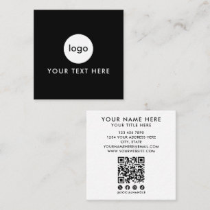 Tarjeta De Visita Cuadrada Código QR moderno en blanco y negro Agregar logoti