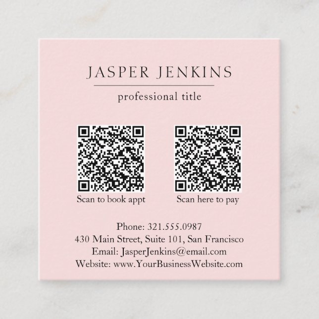 Tarjeta De Visita Cuadrada Código QR moderno minimo profesional simple rosa (Anverso)