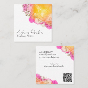 Tarjeta De Visita Cuadrada Código QR moderno simple de tinta rosa personaliza