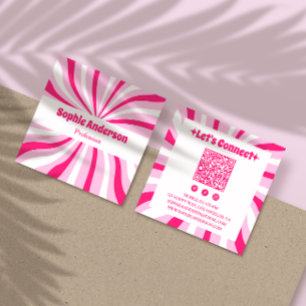 Tarjeta De Visita Cuadrada Código QR moderno y retro rosa