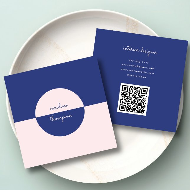 Tarjeta De Visita Cuadrada Código Qr Monograma púrpura contemporáneo rosa y g (Subido por el creador)