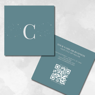 Tarjeta De Visita Cuadrada Código QR monogramado de Estrellas Celestes Mínima