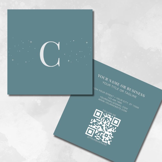 Tarjeta De Visita Cuadrada Código QR monogramado de Estrellas Celestes Mínima (Subido por el creador)