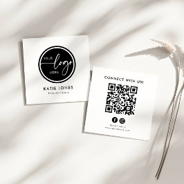 Tarjeta De Visita Cuadrada Código QR Negro Blanco Logotipo Personalizado Coné